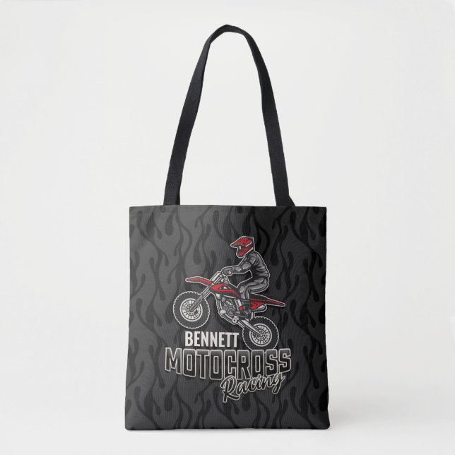 Custom NAME Dirt Bike Rider Motocross Racing Tote Bag (Front)