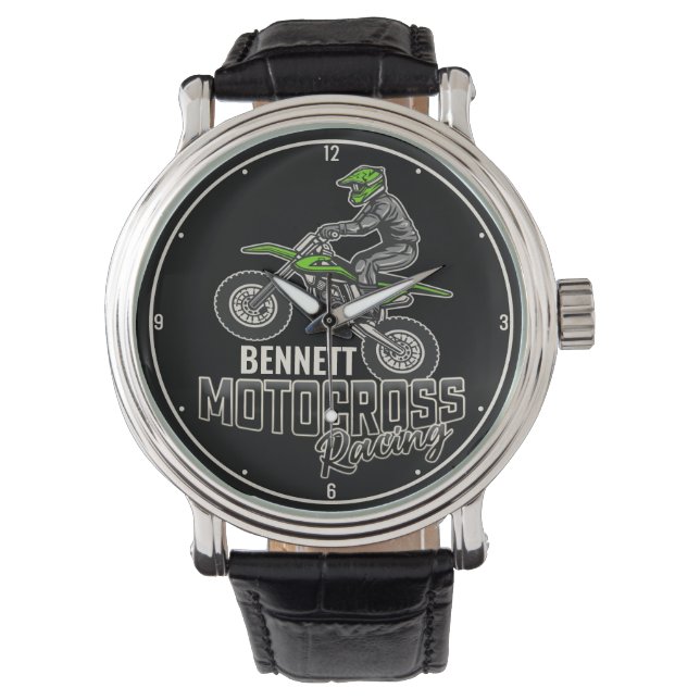 Custom NAME Dirt Bike Rider Motocross Racing Watch (Front)