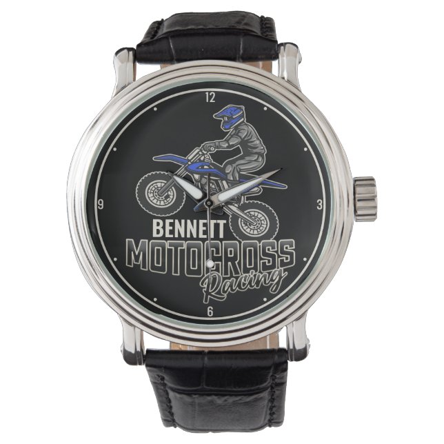Custom NAME Dirt Bike Rider Motocross Racing Watch (Front)