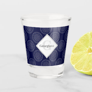 Custom Name Ditsy Winter Snow Angels Snowmen Dots Shot Glass