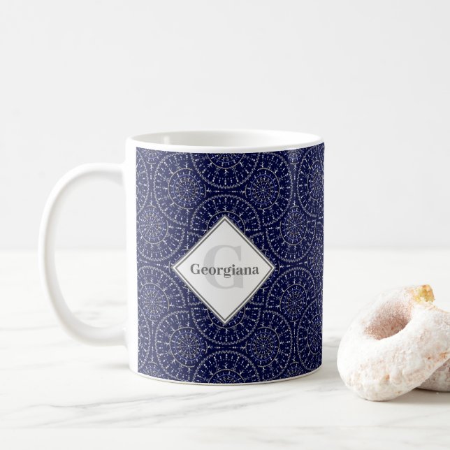 Custom Name Ditsy Winter Snow Angels Snowmen Fans Coffee Mug (With Donut)