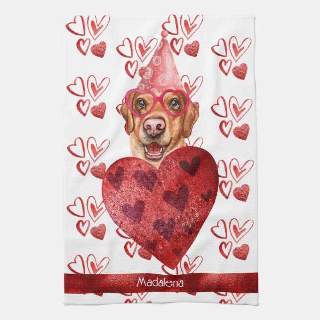 Custom Name Dog Lover Valentine Gift Labrador Tea Towel (Vertical)