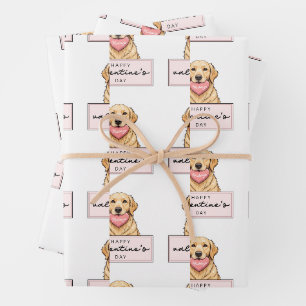 Custom Name Dog with Heart Happy Valentine's Day Wrapping Paper Sheet