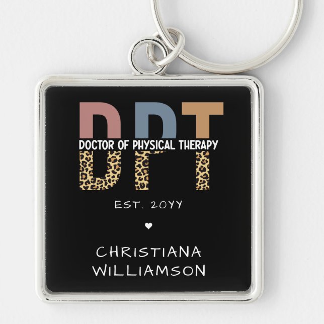 Custom Name DPT Doctor of Physical Therapy Cheetah Key Ring (Front)