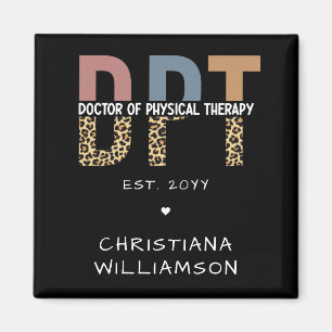 Custom Name DPT Doctor of Physical Therapy Cheetah Magnet