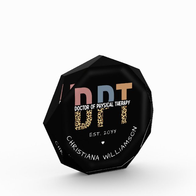 Custom Name DPT Doctor of Physical Therapy Cheetah Photo Block (Left)