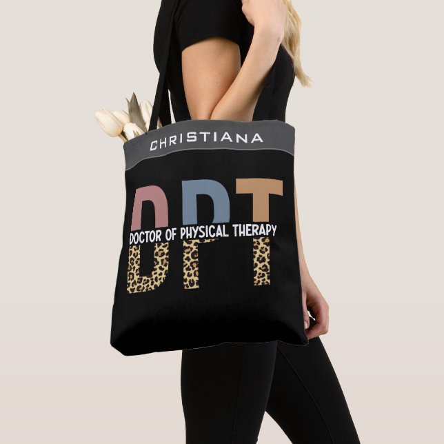 Custom Name DPT Doctor of Physical Therapy Cheetah Tote Bag (Close Up)