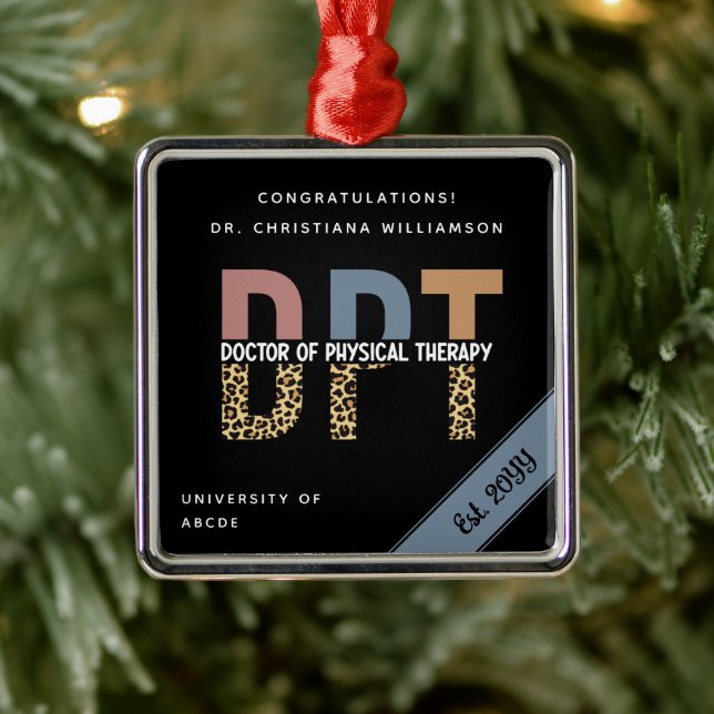 Custom Name DPT Doctor of Physical Therapy Chic Metal Ornament (Tree)