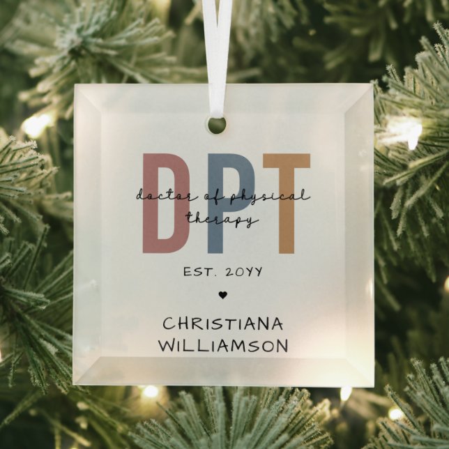 Custom Name DPT Doctor of Physical Therapy Glass Tree Decoration (Insitu)