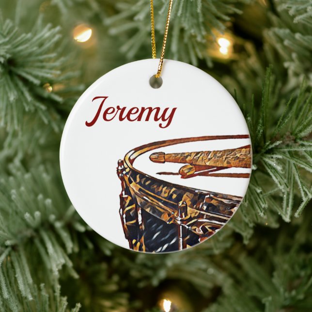 Custom Name Drummer Christmas Snare Drum Drumstick Ceramic Ornament (Tree)