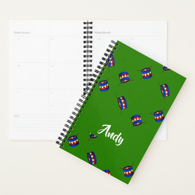 Custom name drums pattern on green planner (Display)