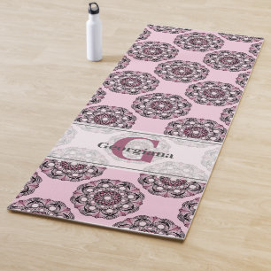 Custom Name Dusky Rose Cherry Blossom Dot Mandala Yoga Mat