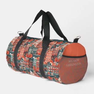 Custom Name Dutch Houses Pattern Duffle Bag