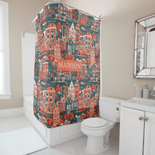 Custom Name Dutch Houses Pattern Shower Curtain