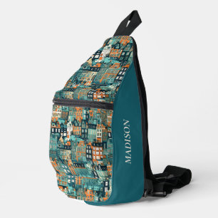 Custom Name Dutch Houses Pattern Sling Bag