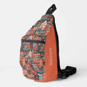 Custom Name Dutch Houses Pattern Sling Bag