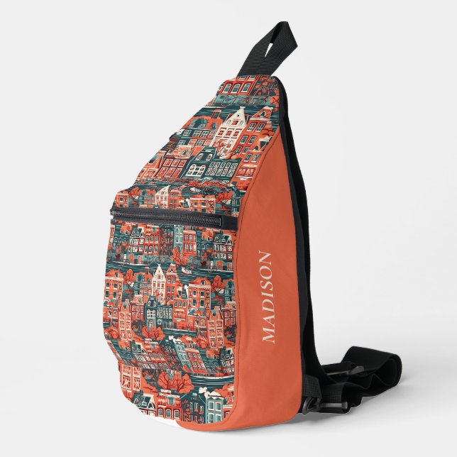 Custom Name Dutch Houses Pattern Sling Bag (Right Corner)