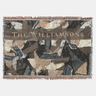 Custom Name Earthy Abstract Stripes Patchwork Look Throw Blanket