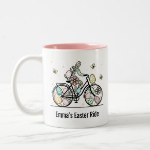 Custom Name Easter Bicycle Design Two-Tone Coffee Mug
