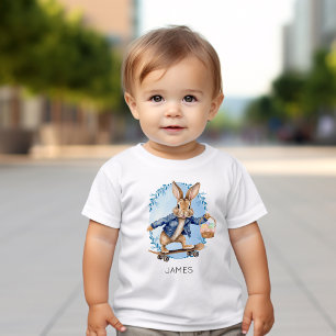 Custom Name Easter Bunny Boy Skateboarding  Toddler T-Shirt