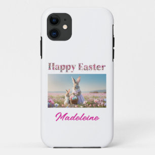 Custom Name Easter Bunny Field of Easter Eggs iPhone 11 Case