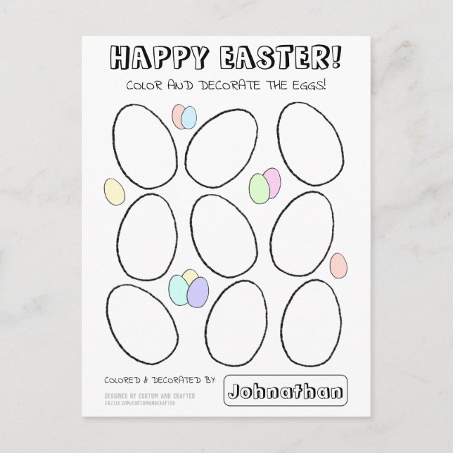 Custom Name Easter Egg Colouring Card for Kids (Front)