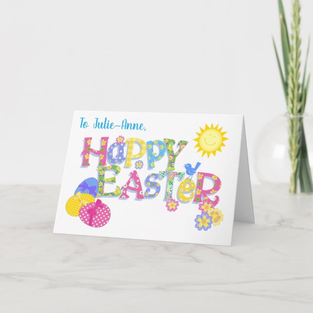 Custom Name Easter Eggs Floral Word Art Card (Front)