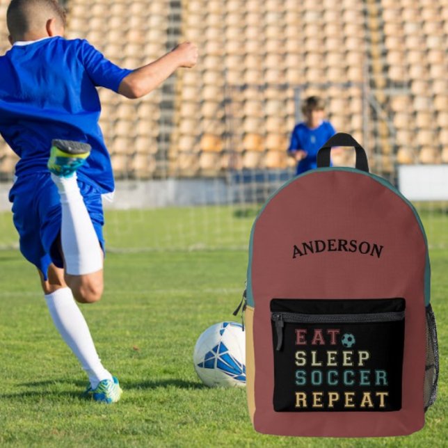 Custom Name Eat Sleep Soccer Repeat Printed Backpack (Creator Uploaded)