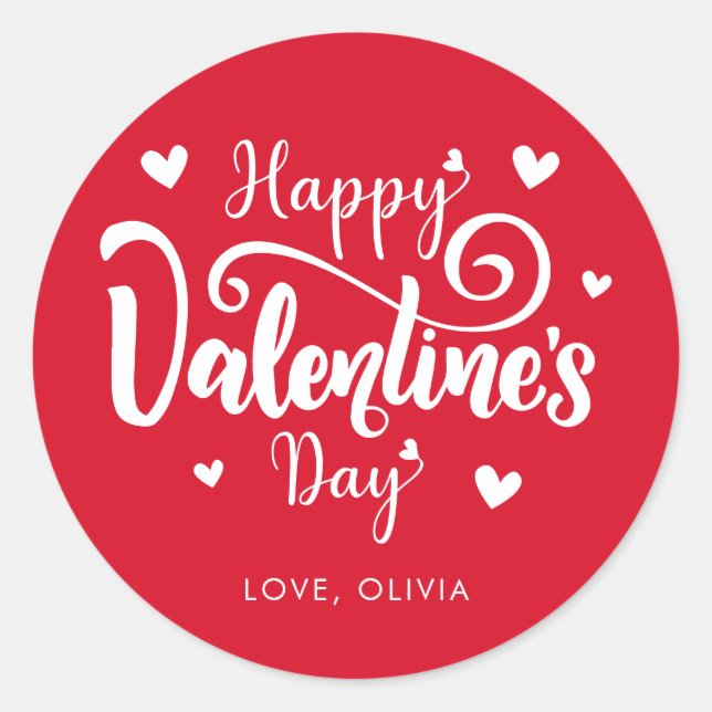 Custom Name Editable Colour Happy Valentines Day Classic Round Sticker (Front)