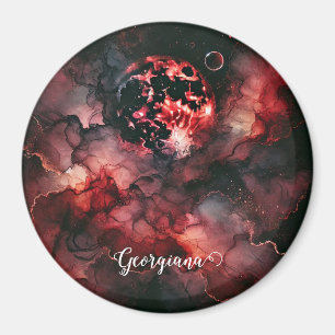 Custom Name Eerie Blood Moon Halloween Alcohol Ink Magnet