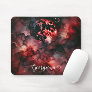 Custom Name Eerie Blood Moon Halloween Alcohol Ink Mouse Pad