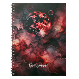 Custom Name Eerie Blood Moon Halloween Alcohol Ink Notebook