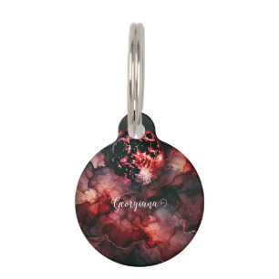 Custom Name Eerie Blood Moon Halloween Alcohol Ink Pet Tag