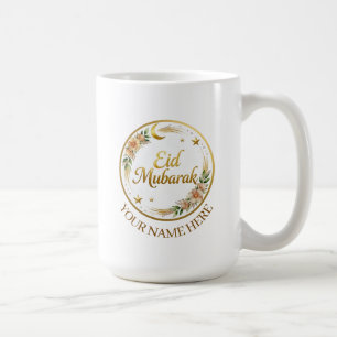 Custom Name Eid Mubarak Floral Gold Moon Coffee Mug