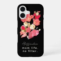 Custom Name Elegant Black Red White Floral Mum