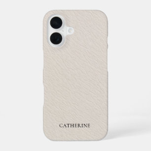 Custom Name Elegant Faux Ivory Leather iPhone 16 Case