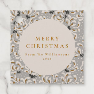 Custom Name Elegant Gold Grey Floral Christmas Favour Tags