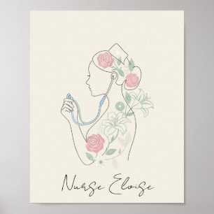 Custom Name Elegant Nurse Silhouette Poster