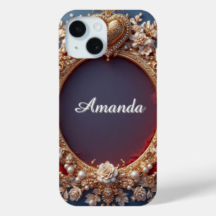 Custom name Elegant Pearl Heart Glow ✨ Romantic iPhone 15 Case