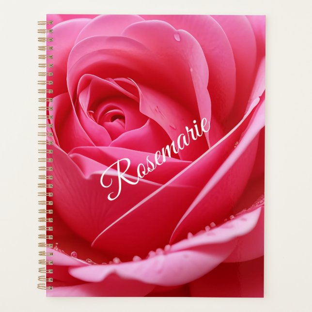 Custom Name Elegant Rose Flower  Planner (Front)
