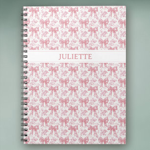 Custom Name Elegant Vintage Floral Blush Pink Bows Notebook