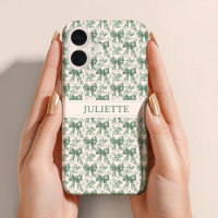 Custom Name Elegant Vintage Floral Green Bows