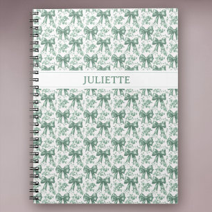 Custom Name Elegant Vintage Floral Green Bows Notebook