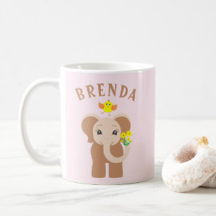 Custom Name Elephant & Bird 11 oz Mug For Kids
