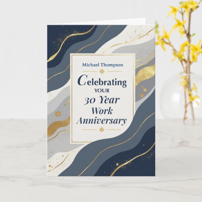Custom Name Employee 30 Year Work Anniversary Card (Yellow Flower)