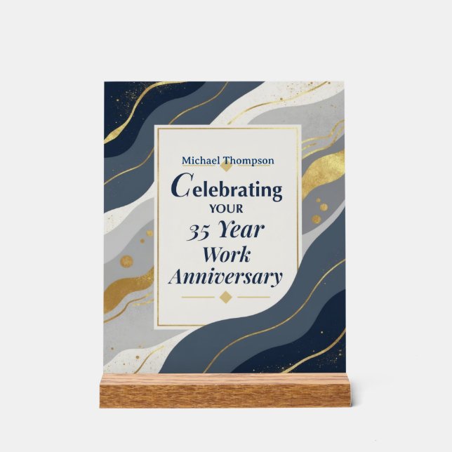 Custom Name Employee 35 Year Work Anniversary Acrylic Sign (Front)