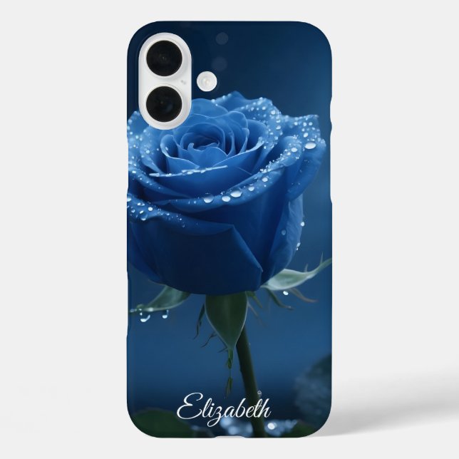 Custom Name Enchanted Blue Rose Romantic Floral Case-Mate iPhone Case (Back)