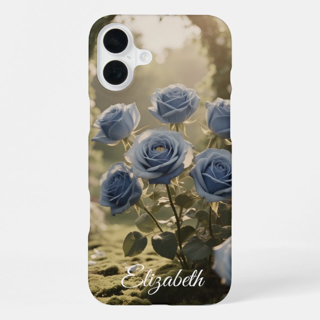 Custom Name Enchanted Blue Rose Romantic Floral iPhone Case (Back)