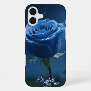 Custom Name Enchanted Blue Rose Romantic Floral iPhone 16 Plus Case