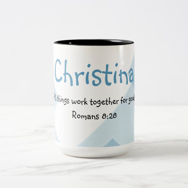 Custom Name Encouraging Inspirational Bible Quote  Two-Tone Coffee Mug (Center)